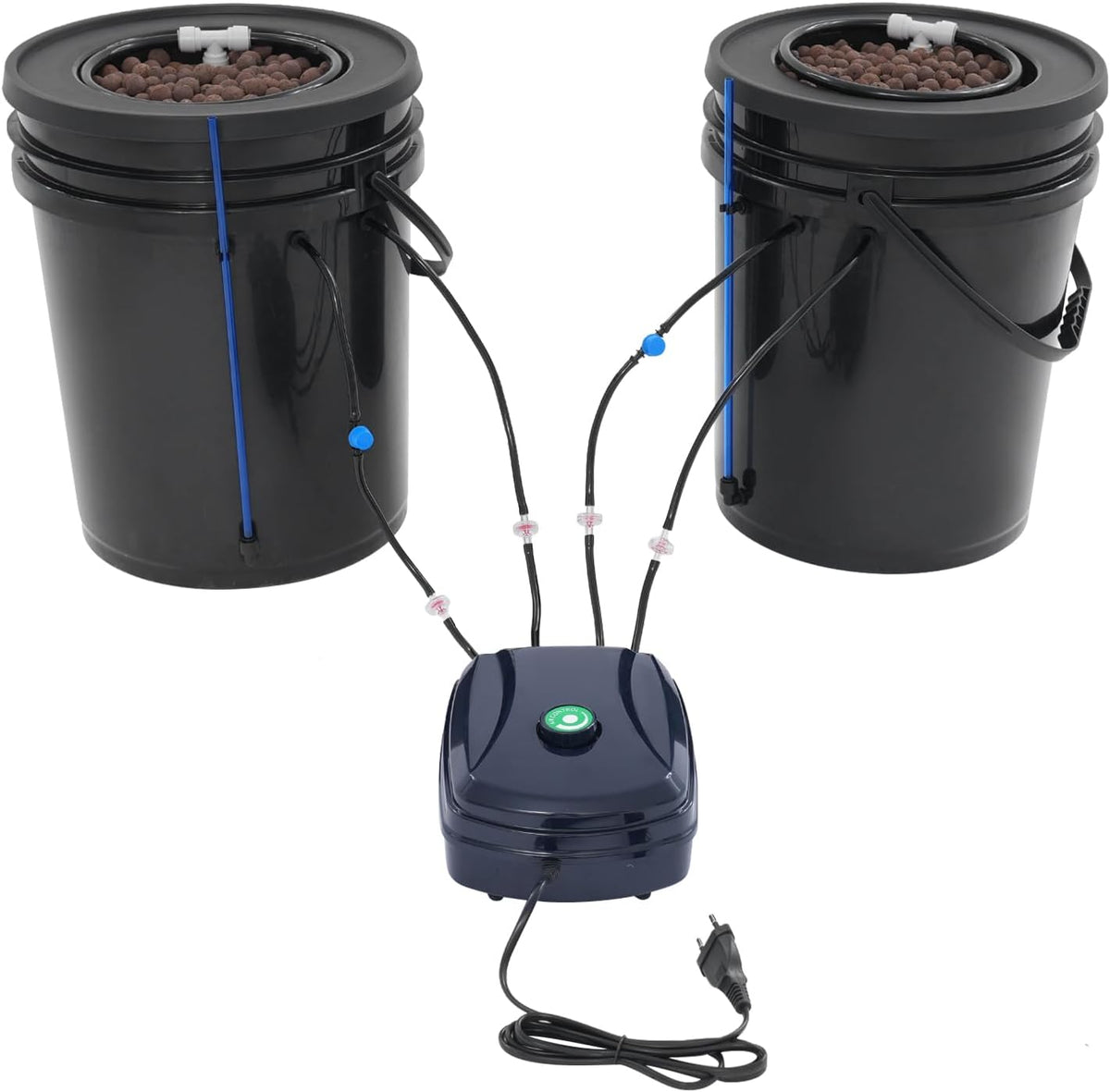 Complete DWC Hydroponic System Kit with 12W Air Pump, 2 Buckets (5 Gallon), Hydroponic Grow System, 2 Bags of Ceramsite, Pot Irrigation Kit