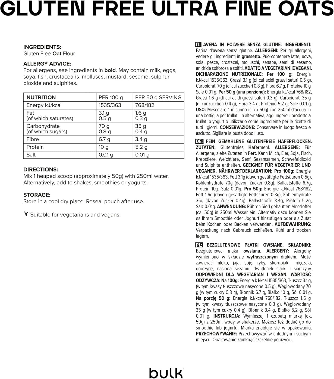 Finely Ground Oatmeal, Loose, Natural Scottish Oatmeal, Gluten Free, 2.5kg, Packaging May Vary