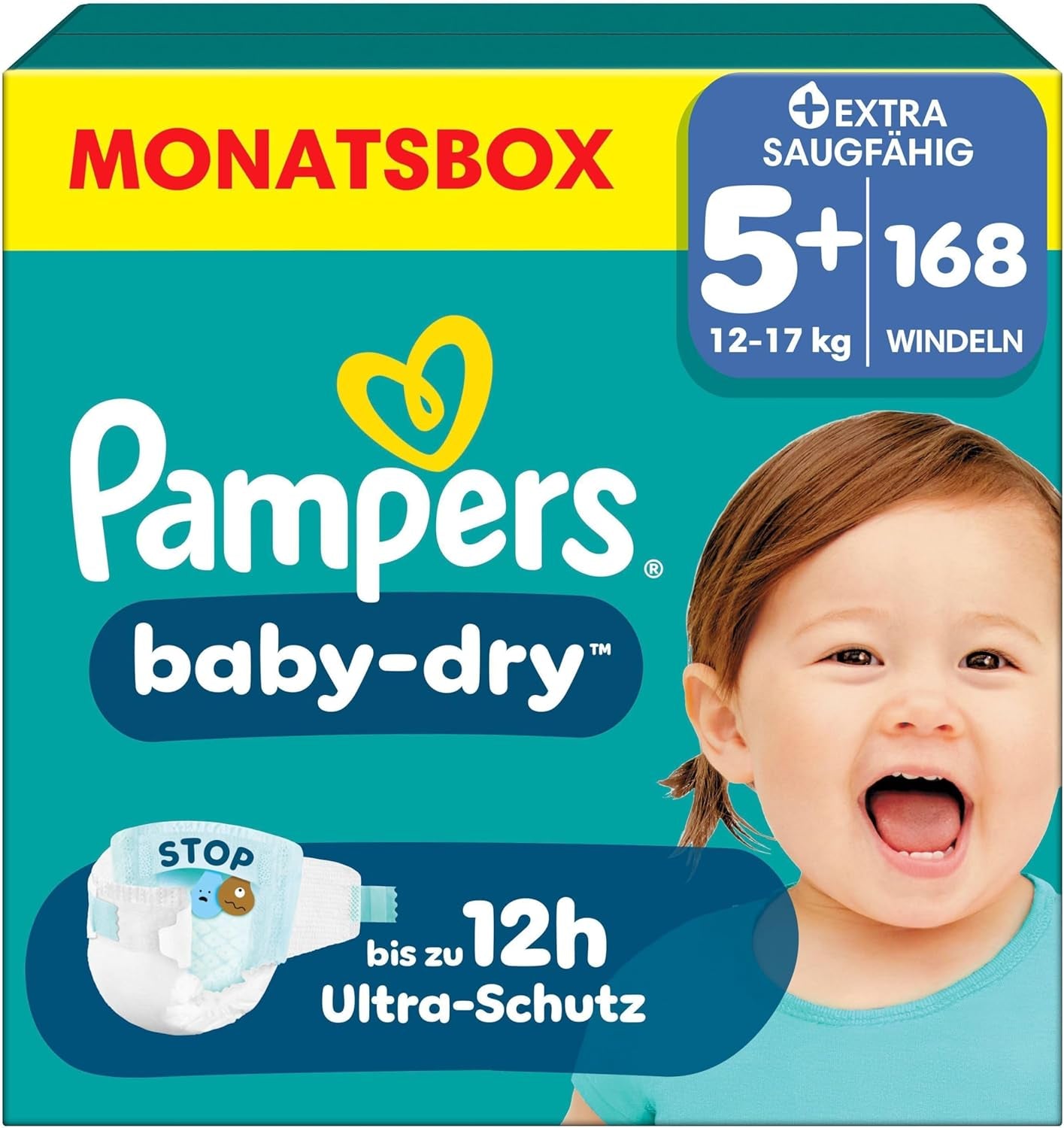 Pampers Baby-Dry Diapers Size 5, 174 Diapers, 11kg - 16kg, Up to 100% Leakage Protection and All Night Comfort