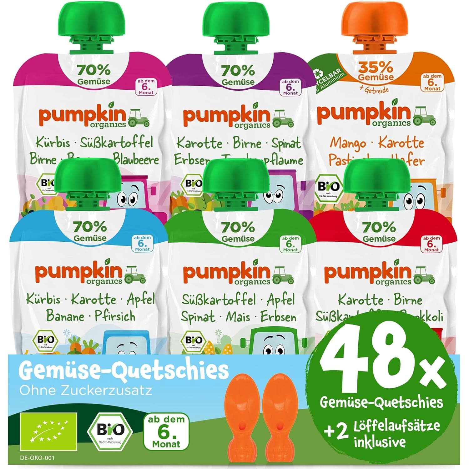 Pumpkin Organics 24Pack, organic vegetable puree, no added sugar, for babies from 6 months, 24 x 100 grams Mother and Child Naty Shop 48 x 100 grams