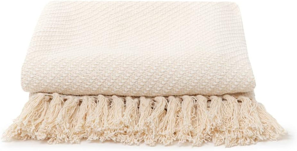 HOMLA Morris Plaid Cotton fringed blanket - Soft and comfortable blanket Cotton blanket - fine fabric 130 X 170 Cm Ecru Beds and Blankets Besuche den HOMLA-Store