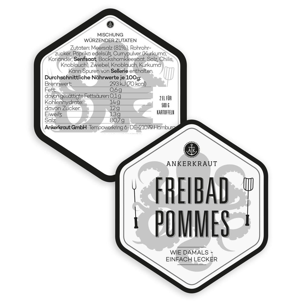 Ankerkraut Freibad Pommes, Mischung würzender Ingredient für Pommes Frites wie vom Freibad-Kiosk, Gewürzsalz, Pommesgenuss zu Hause, 320 g im Streuer