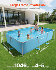 Piscină VEVOR Frame, piscină supraterană, 3000x2000x762 mm, piscină cu cadru din oțel, piscină dreptunghiulară cu cadru din oțel, piscină cu cadru pentru grădină, piscină de grădină cu o capacitate de apă de 3960 L, pentru 4-5 persoane, albastră