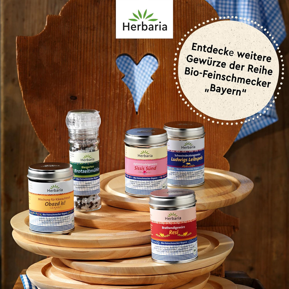 Herbaria Obazd is! bio 90g M-Dose – Bio-Gewürzmischung bayerischen Biergartenklassiker Obazda – for Brotaufstriche, Käsegerichte, Käsefondue – Raclette Gewürz - in nachhaltiger Aromaschutz-Dose