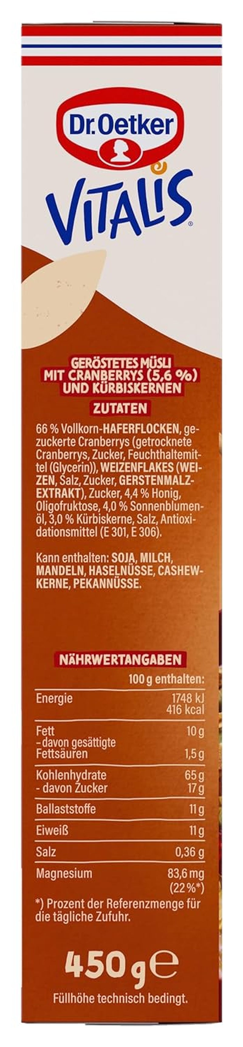 Dr. Oetker Vitalis Toasted Muesli with Cranberries and Pumpkin Seeds: Toasted Muesli with Dried Cranberries, Pack of 8 (8 x 501g)