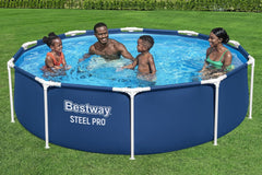 Set piscină Bestway Steel Pro Frame cu pompă de filtrare Ø 305 x 76 cm, albastru închis, rotundă