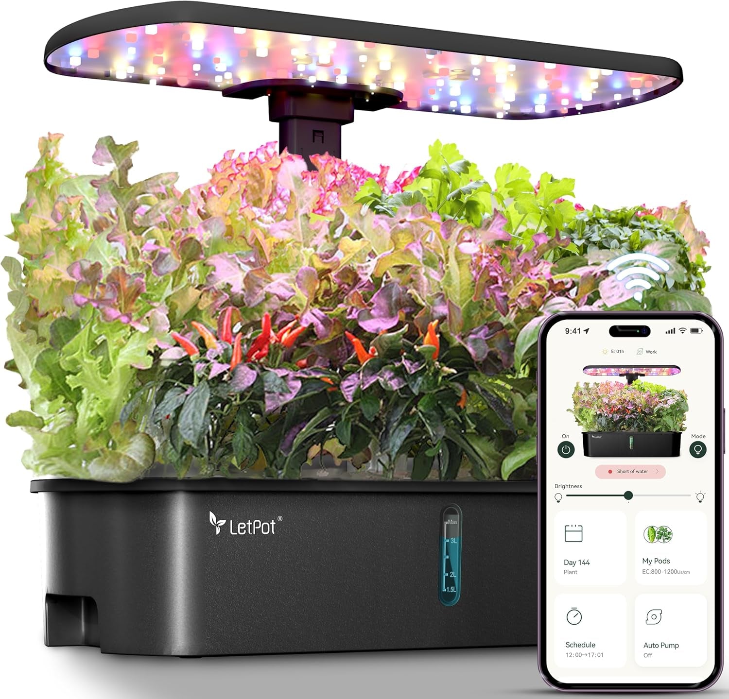 LPH-Air Hydroponic Grow Systems Kits WiFi Controlled by App 24W Smart Indoor Garden Grow Light Full Spectrum 10 Capsules Planter Indoor Gardening Gift Kit