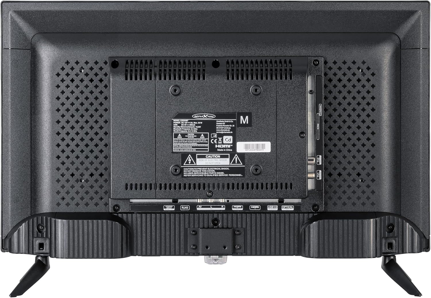 Televizor inteligent Reflexion LED24iBT de 24 de inci cu soundbar, Full HD, WLAN, Bluetooth, HDMI, USB, CI+, adaptor auto de 12V – ideal pentru autorulote, caravane, rulote și bărci – incl. telecomandă