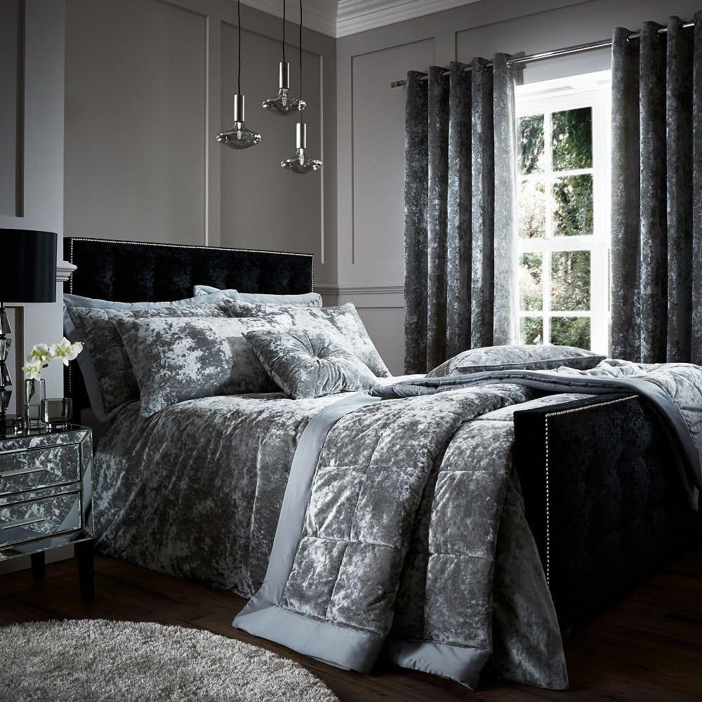 Catherine Lansfield - Crushed Velvet Faux Double Bedspread - Polyester, Polyester, Silver, 53 X 23 X 53 Cm Catherine Lansfield Beds and Blankets