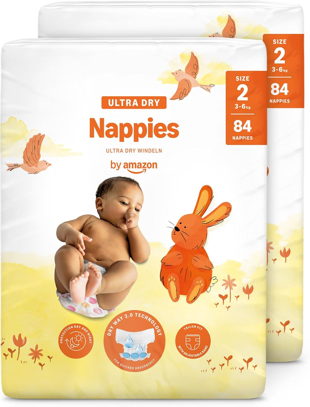 Amazon Ultra Dry Diapers, Size 1 (2-5 kg) - Monthly Box, White, 96 Count (2 Packs of 48) (Formerly Mama Bear Brand, Identical Product)