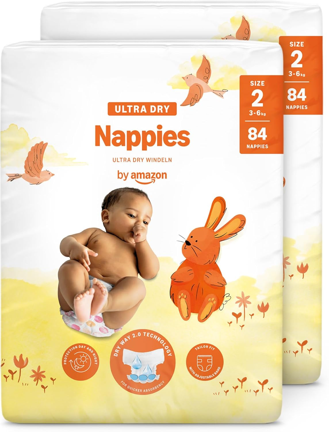 Amazon Ultra Dry Diapers, Size 3 (4-9kg) - Monthly Box, White, 172 Count (2 Packs of 86) (Formerly Mama Bear, identical product)