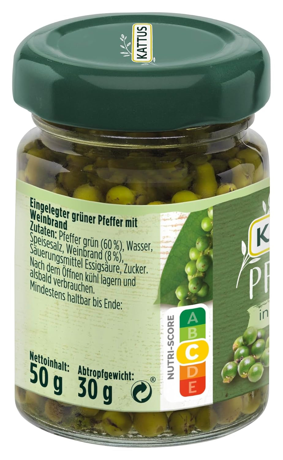 - Grüner Pfeffer in Weinbrand | Ganzer, eingelegter Pfeffer zum Würzen von Saucen | 50 g im Glas