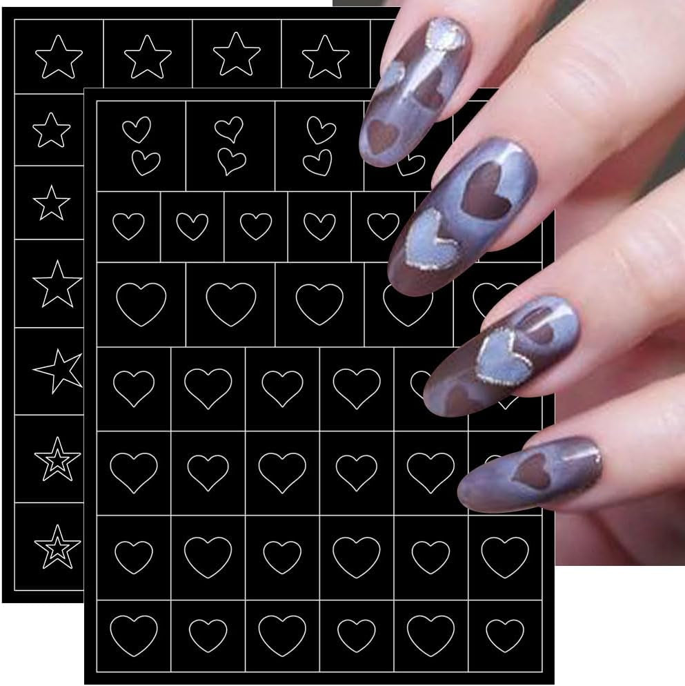 6 foi șablon aerograf unghii autocolante, fluture flacără stele inimă stele unghii autocolante imprimare șablon instrument unghii autocolante autoadezive pentru femei unghii autocolante design unghii artă