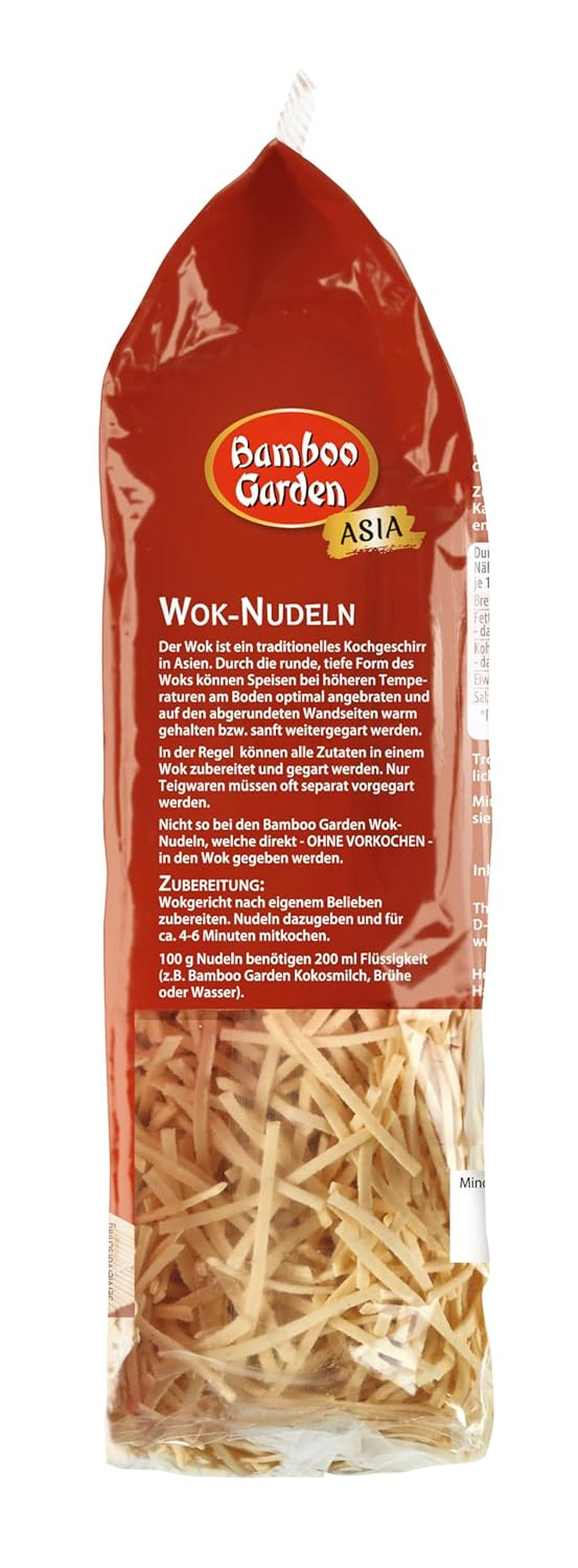 Bamboo Garden - Wok Noodles | Instant noodles with egg | Mix, no pre-cooking required | For Asian wok dishes | 250 g in a bag