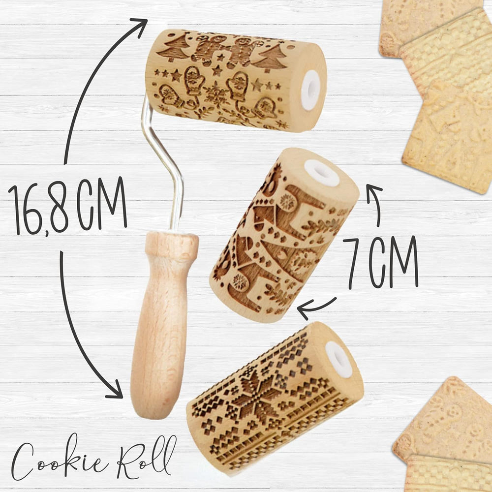 ScrapCooking 3798 Christmas Cookie Roll Set – 3 Mini-Gebäckrollen aus Holz mit Motiven – Dekos mit Prägung – Form für Kekse, Sandgestrahlt, Kekse