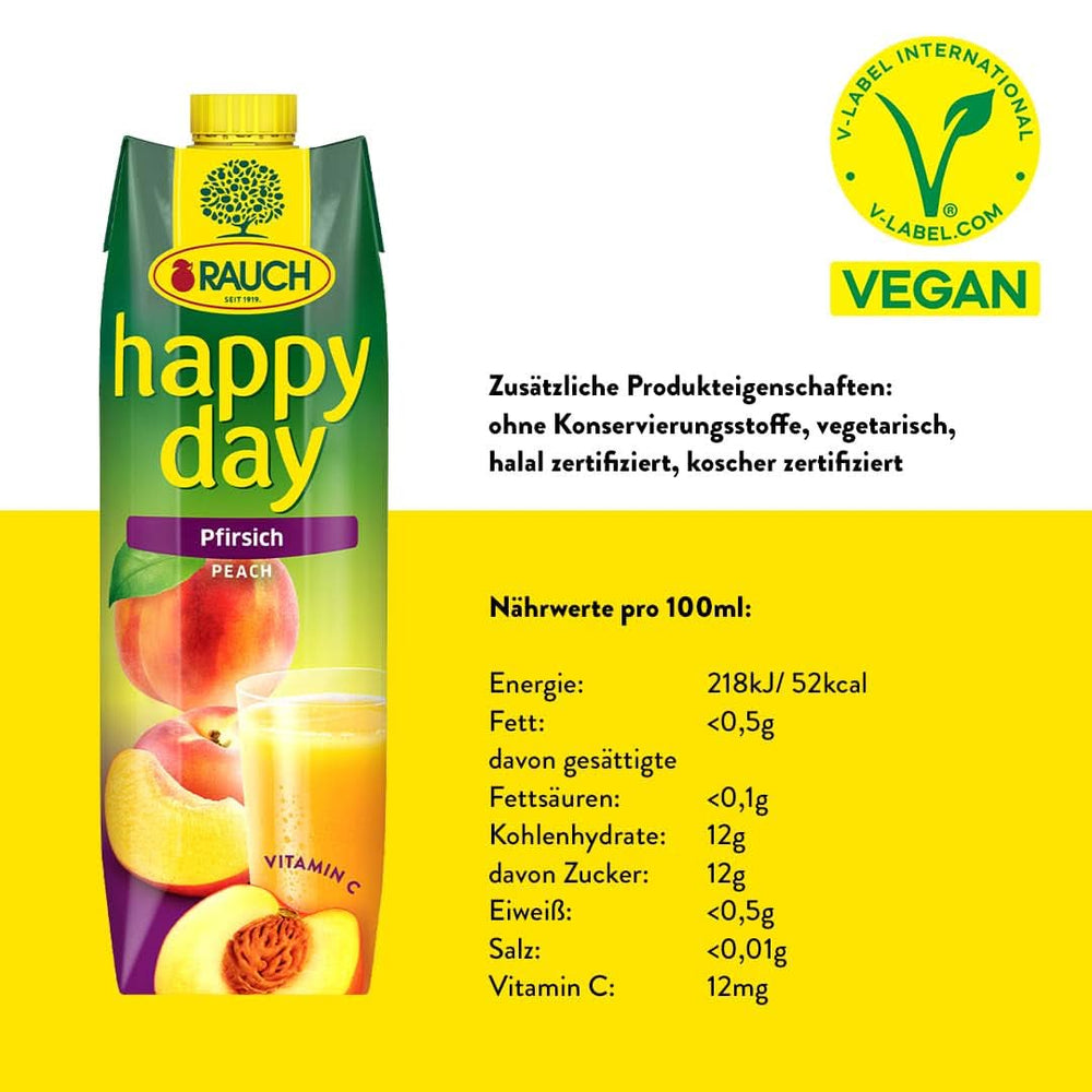 Rauch Happy Day Peach | From fruits ripened in the sun | 6 x 1 liter, Tetra Prisma Alcohol-free drinks Naty Shop