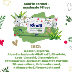 Kindii Natural Balance wet wipes for babies – (1 x 60 pcs.) Wet wipes for babies and children – Protective, Aloe Vera, Delicate fragrance – 60 pcs.