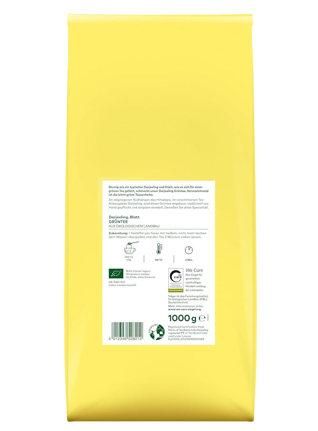 Lebensbaum Darjeeling Ceai verde cu frunze întregi, ceai organic, ceai verde cu aromă proaspătă de flori, cu o culoare ușor verde, 1000 g