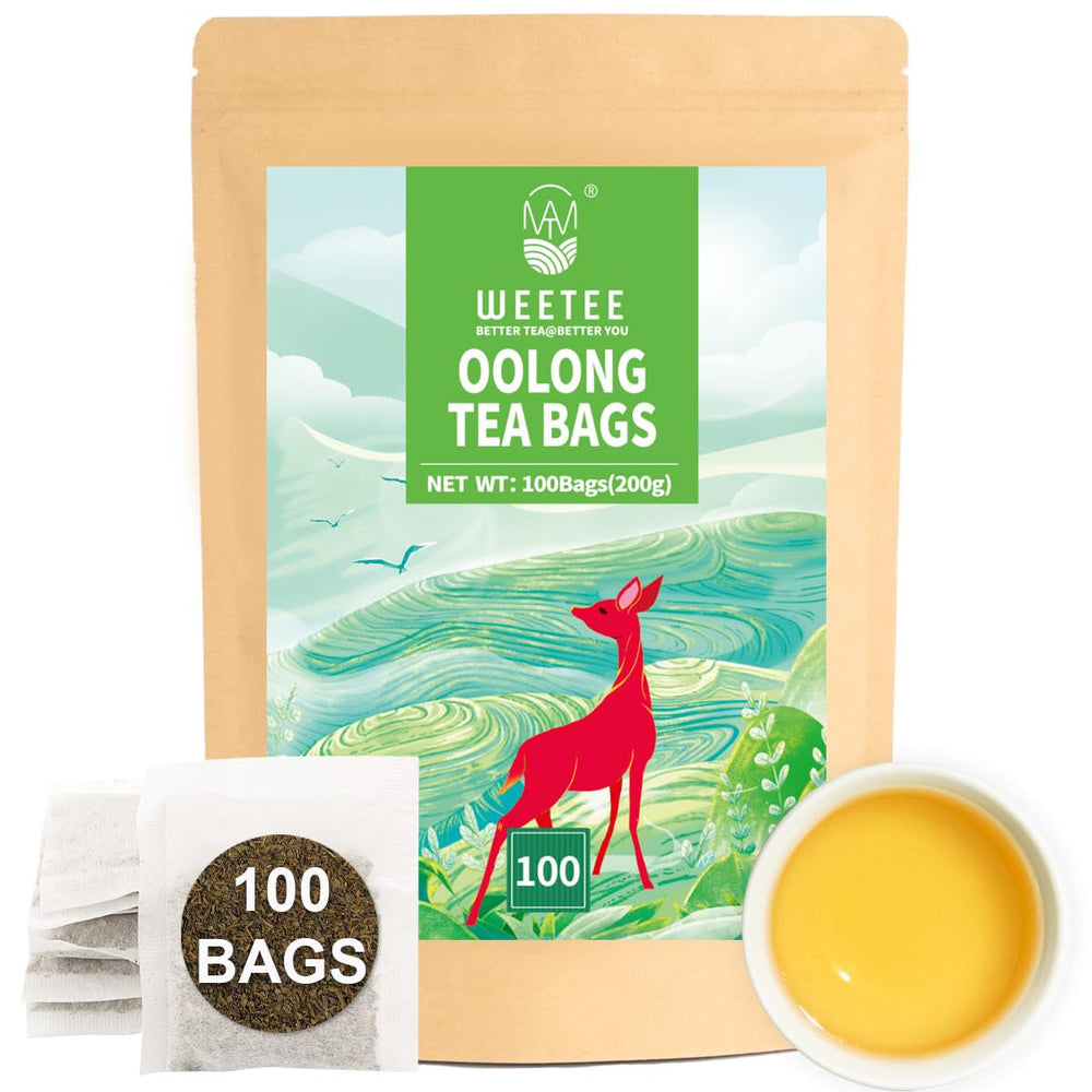 WEETEE Pliculețe de ceai verde, 100 bucăți Pliculețe de ceai verde, ceai verde pur, super antioxidant | Pliculețe resigilabile | Preparare fierbinte sau rece