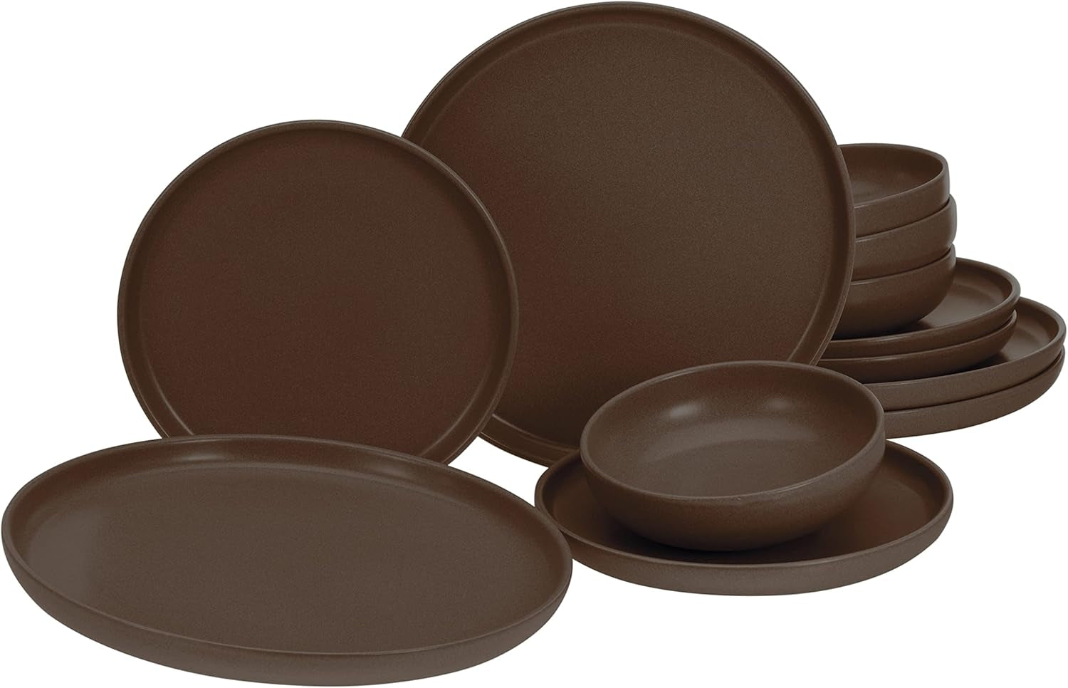 Creatable, 22979, Serie Uno BLACK, 12-Teiliges Geschirrset, Teller Set Aus Steinzeug, Spülmaschinen- Und Mikrowellengeeignet, Made in Portugal Tableware sets Naty Shop Braun Tafelservice 12 Teilig