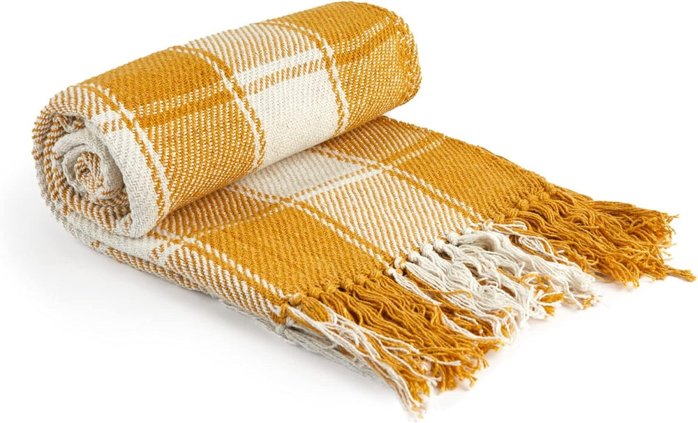 Frisco throw, Recycled cotton, Traditional, Plaid, For chair, couch, sofa, throw, blanket, Anthracite, 127 X 152 Cm Emma Barclay Beds and Blankets Ocher 70X100" (178X254Cm)