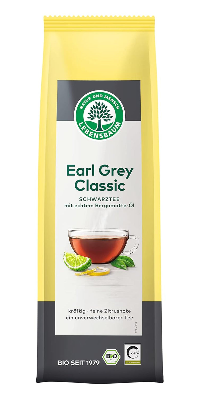 Lebensbaum Earl Grey Classic, ceai negru cu ulei natural de bergamotă și lămâie, armonios, aromat, 100% organic, vrac, 100 g