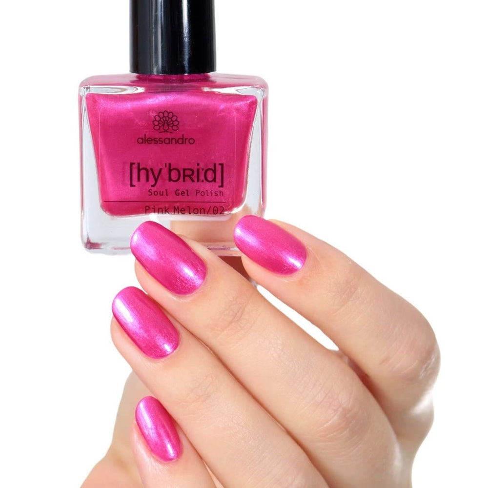 HYBRID nail polish alessandro Pink Melon - vibrant shade of pink with fine glitter particles - Perfect nails in just 3 steps, without LED - lasts up to 10 days! 8 ml