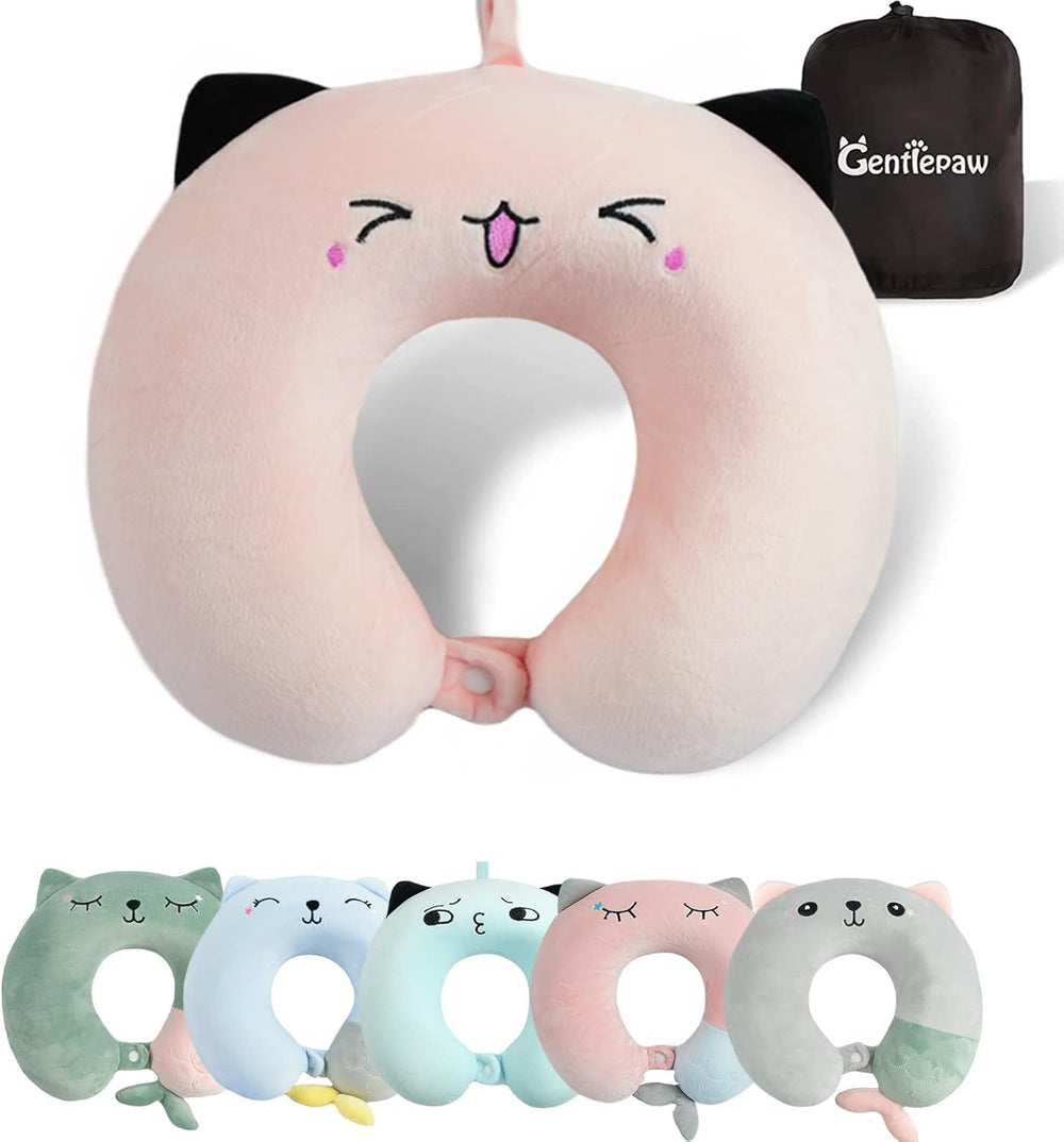 Pernă pentru gât, pernă pentru gât copii pentru călătorii cu avionul, mașina, trenul, pernă de călătorie cu spumă de memorie pentru adulți, pernă în formă de U cu motiv drăguț de animale, pernă Capac detașabil (roz2) Perne ortopedice cervicale Naty Shop Roz2