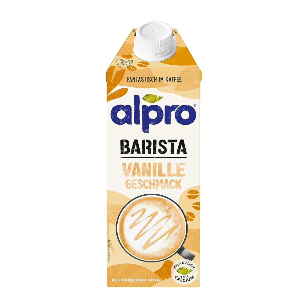 Alpro Barista Vanille – Zum Aufschäumen – Von Natur aus laktosefrei – Reich an Ballaststoffen, Calcium und Vitaminen – 8 x 750 ml – Haltbar