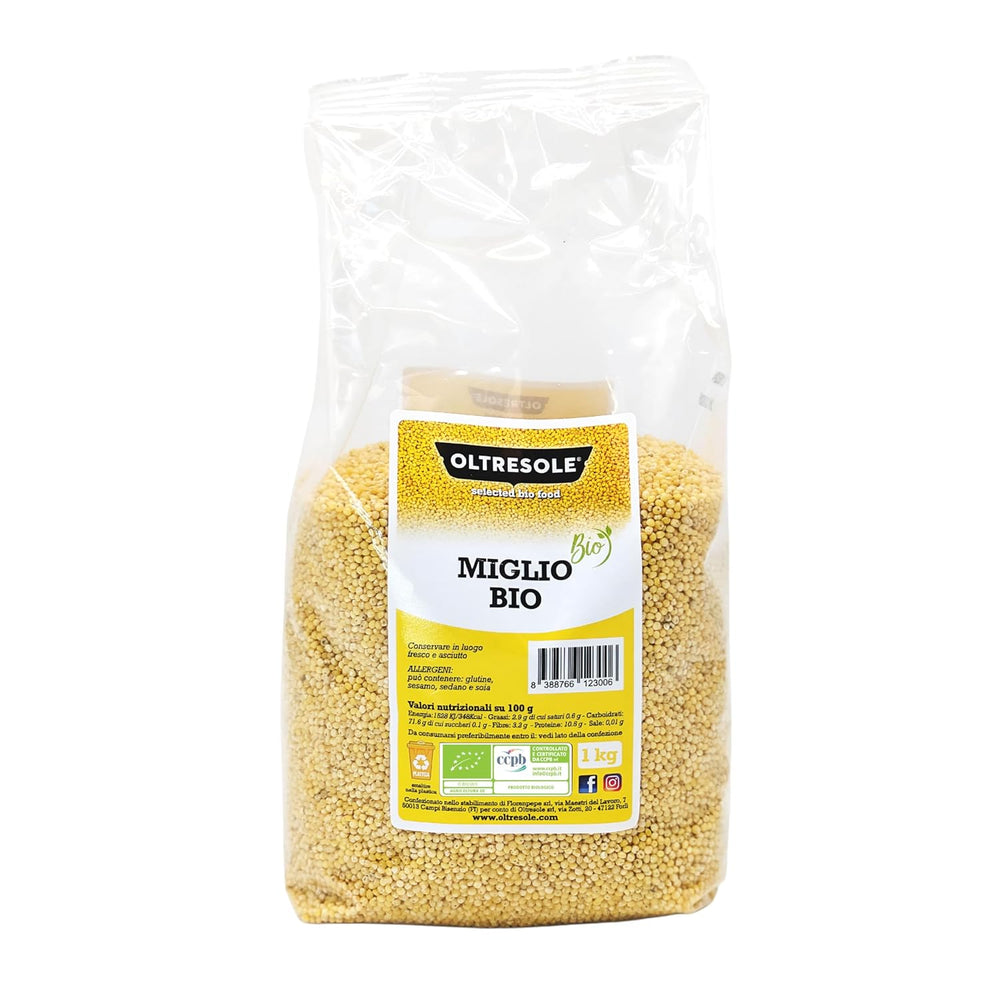 Organic millet 1 kg, organic grains rich in fiber and minerals, yellow millet grains for consumption, ideal package for the family