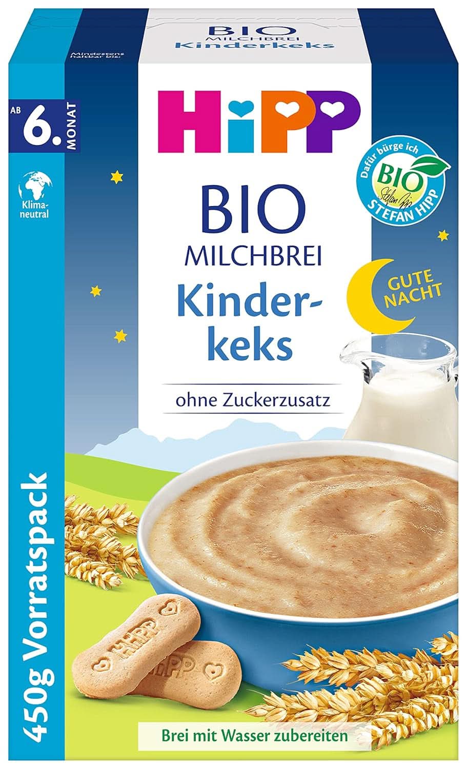 Hipp organic milk porridge without added sugar, semolina and banana, storage package (4X450 grams) Mother and Child Naty Shop 4 x 450 grams Biscuits for children