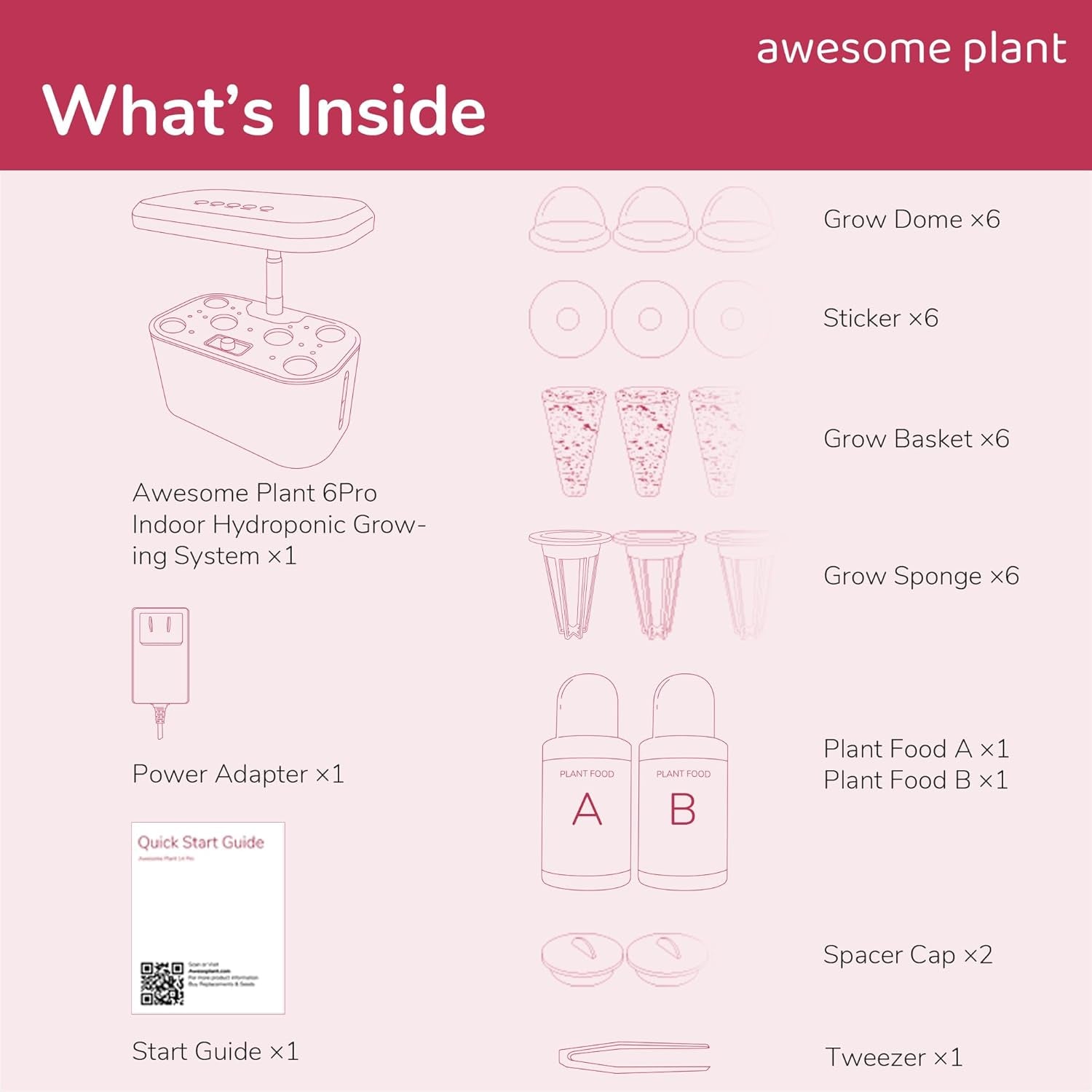 6Pro Hydroponic Grow System Kit (6 Capsules), Indoor Gardening Kit with 3L Water Tank, 3 Growing Modes and Silent Pump, Home Herb and Salad Growing Kit, Adjustable Height Up to 33.0cm, White