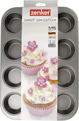 Muffin mold Zenker with 12 baking tins (Ø 7 cm), for muffins and cupcakes, dimensions: 38.5 x 26.5 x 3 cm Baking molds and trays Naty Shop