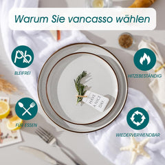 Set de veselă din gresie pentru 6 persoane, Vancasso LOIRE, serviciu de cină cu 18 piese pentru 6 persoane, gri modern, include bol, farfurie de desert și farfurie de cină, potrivit pentru cuptorul cu microunde și mașina de spălat vase