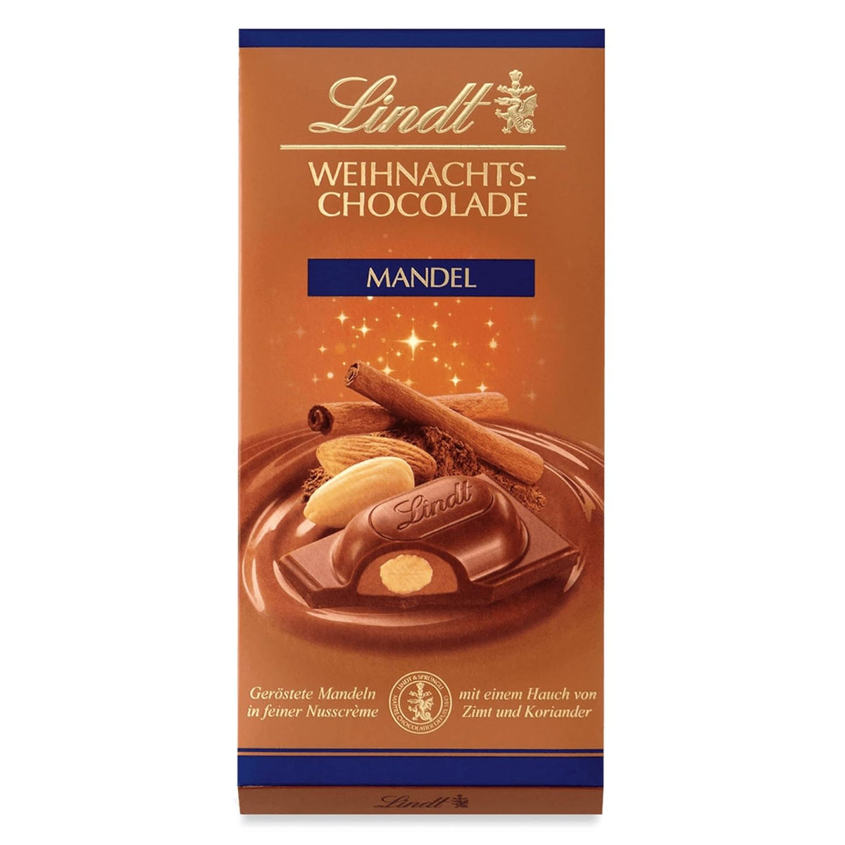 Lindt Christmas Almond Chocolate Bar | 100 g | Almonds in walnut cream covered with the finest milk chocolate | Christmas chocolate gift