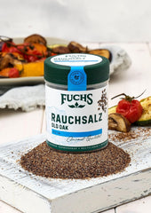 Fuchs Gewürze - Rauchsalz "Old Oak" - über Eichenholz geräuchert, rauchiger Gesmack für Grillfleisch oder Fisch - natürliche Ingredient - 100 g in wiederverwendbarer, recyclebarer Dose