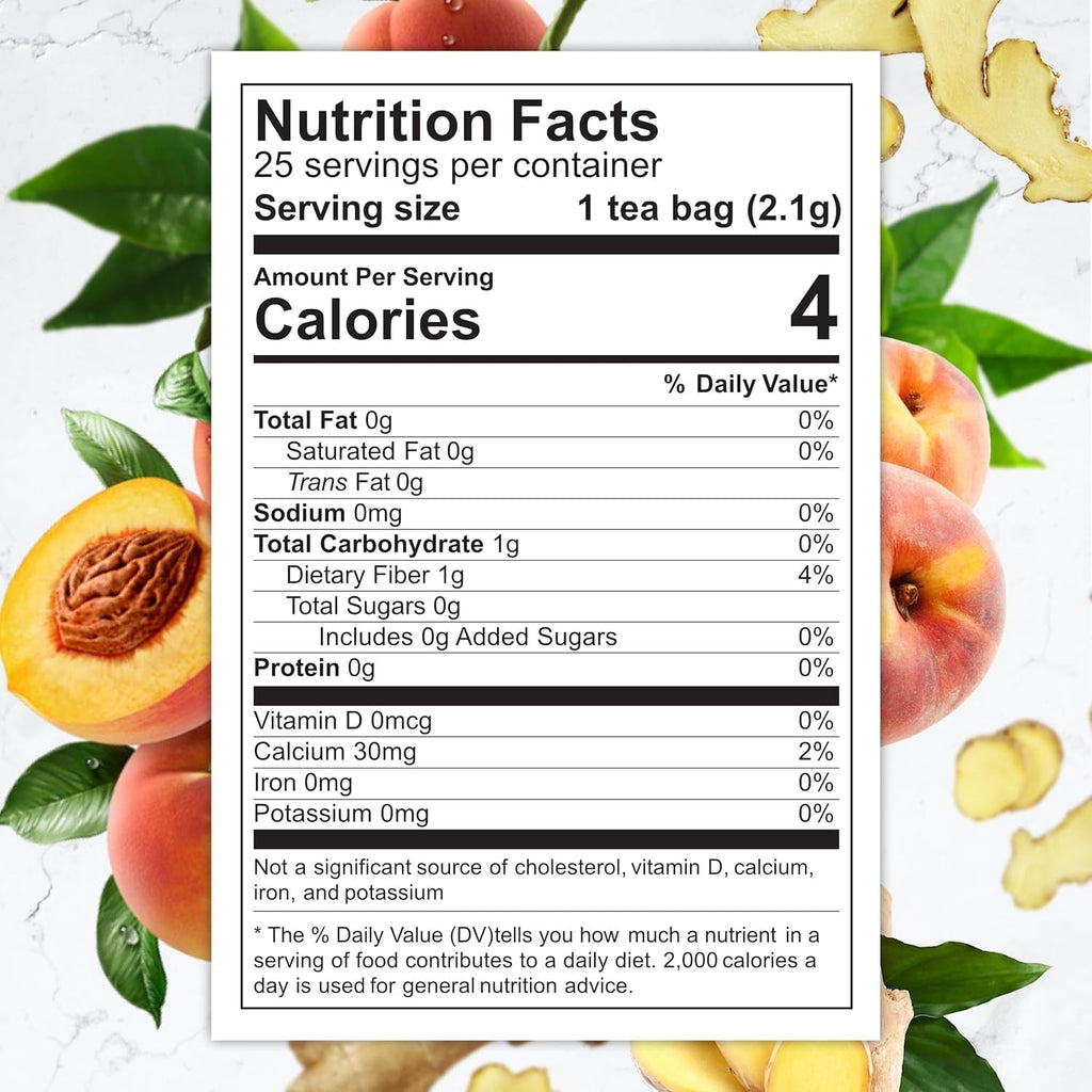 Total Tea Zero Cofeină Ceai Detox - Complet natural - Ceai din plante pentru curățare delicată, susține regenerarea ficatului, detoxifierea organismului, cura de detoxifiere - 25 pliculețe de ceai Ghimbir-piersică