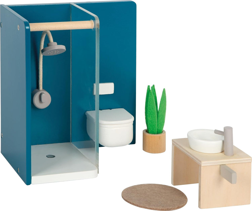 Casă de păpuși din lemn Small Foot, culori naturale – cu 3 etaje, terasă pe acoperiș și set de mobilier cu 51 de piese, încurajează jocul creativ, potrivită pentru vârste de la 3 ani în sus, 12541