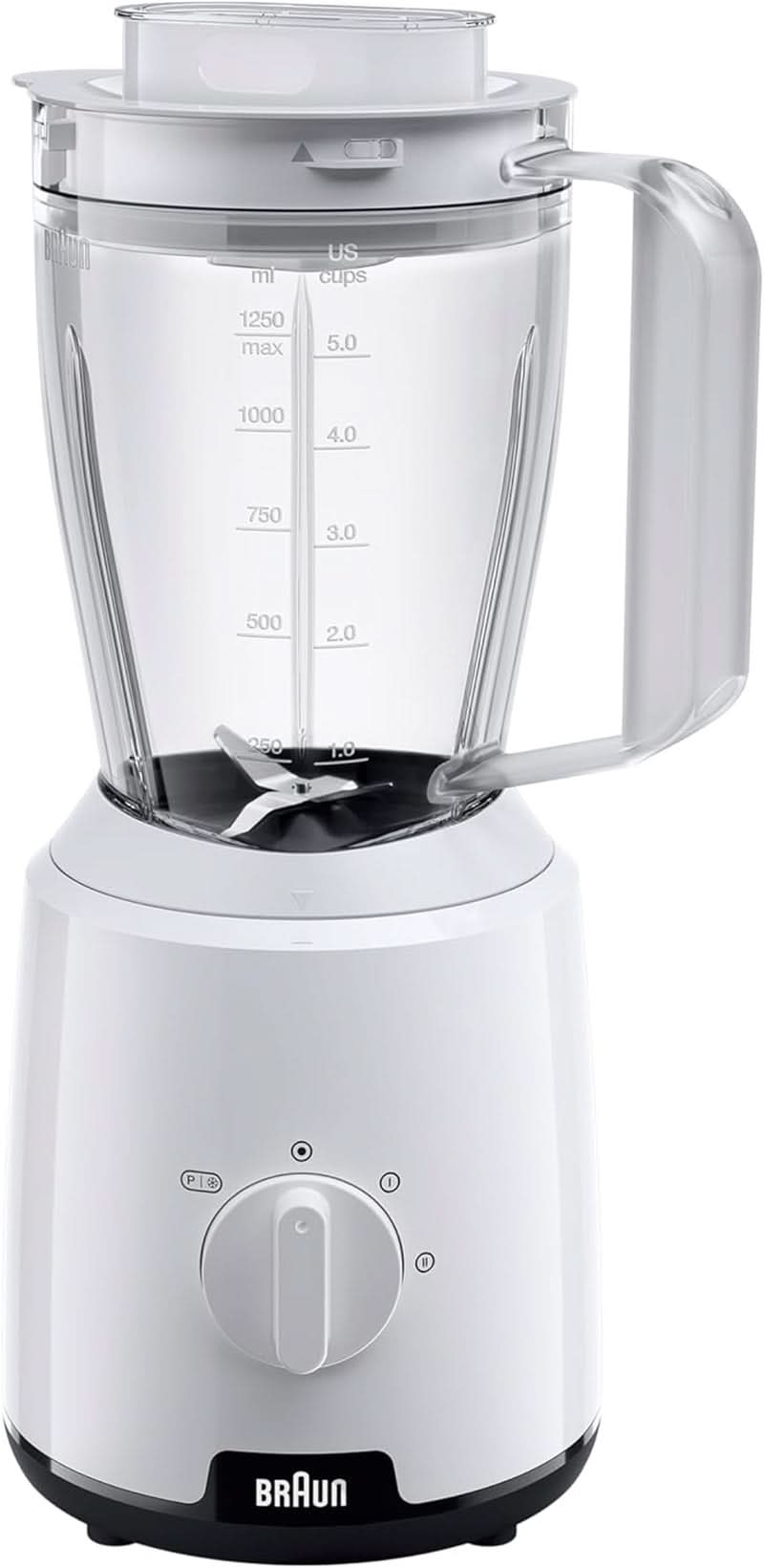 Braun Powerblend 1 JB1050WH - Standmixer Mit 1.5 L Glas-Mixaufsatz, Küchenhelfer Zum Zerkleinern, Pürieren & Mixen, Ice-Crush-Funktion, 2 Geschwindigkeiten, 600 Watt, Weiß Bucatarie Naty Shop Weiß Standard-Mixaufsatz