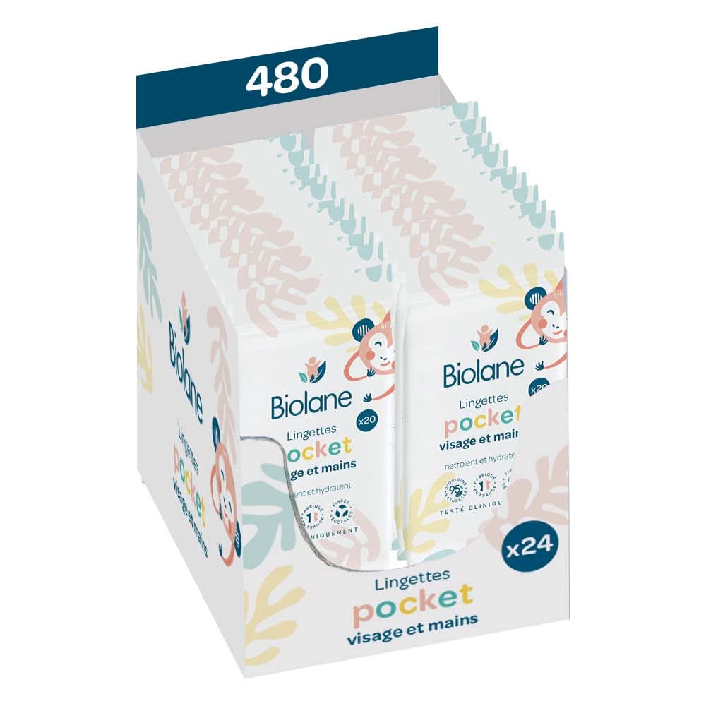 BIOLANE - Baby wipes for face and hands - Hypoallergenic - For sensitive skin Baby Wet Wipes Naty Shop 480 pieces (24 packs)
