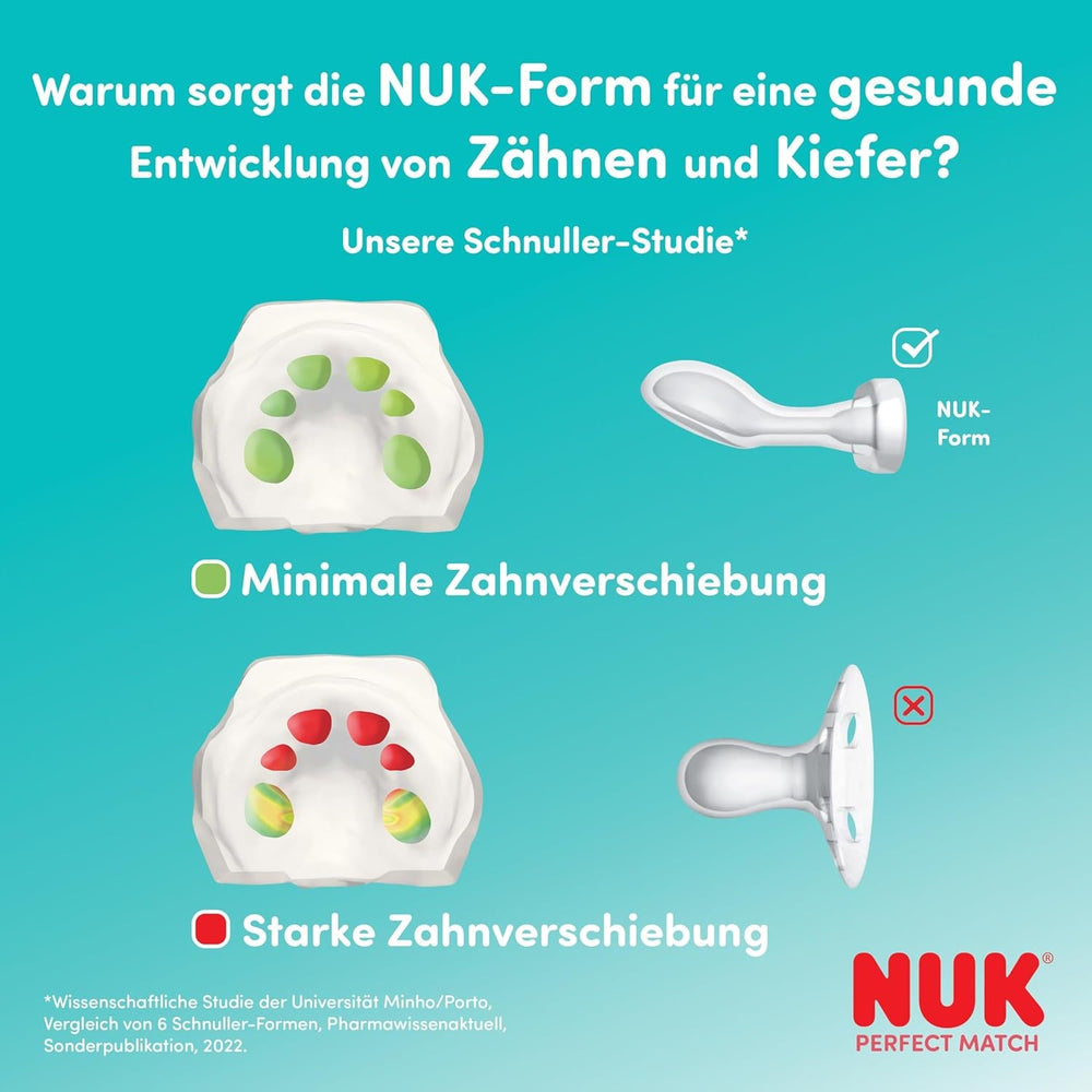 Suzete NUK Perfect Match Air pentru bebeluși | 0-6 luni | Suzete ortodontice care promovează circulația aerului și previn erupțiile salivare | Acceptare 95% de către bebeluși** | Vulpe/Ursuleț | Pachet de 2