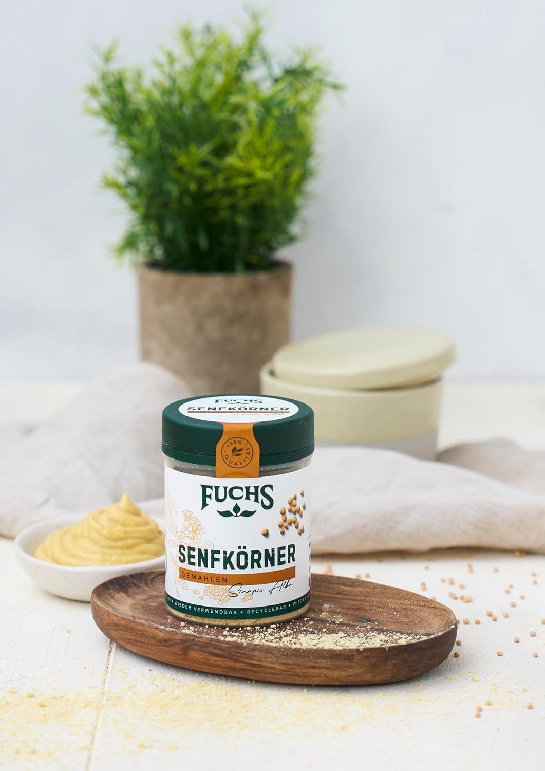Fuchs Gewürze - Senfkörner gemahlen - für die Zubereitung von Rubs, zum Verfeinern von Suppen und Saucen - natural ingredients - 45 g in wiederverwendbarer, recyclebarer Dose