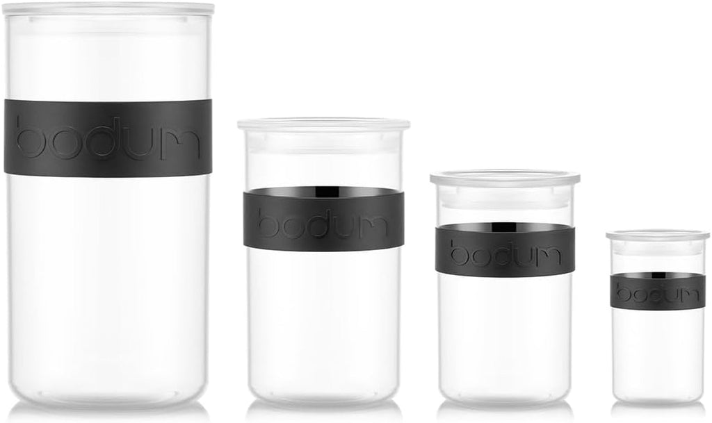 Borcane de depozitare BODUM PRESSO, plastic, negru, 4 x 0,25 l, 3 x 0,6 l, 3 x 1 l, 2 x 2 l Cutii depozitare alimente Naty Shop