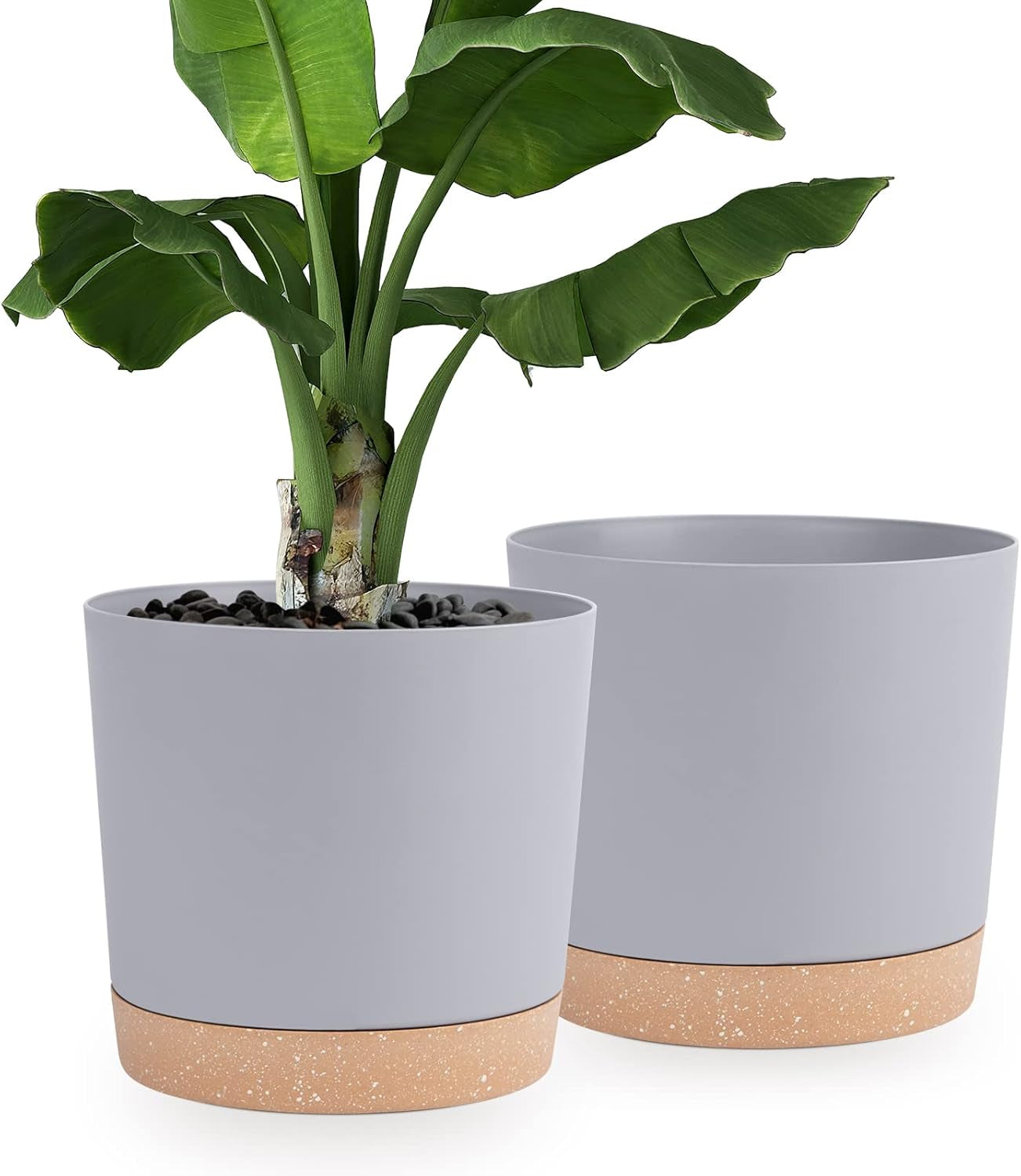 12.7cm Set of 2 Flower Pots, Indoor Plant Pots with Drainage Holes and Removable Base, Modern Decorative Saucers for Outdoor Garden Planters (White 12.7cm)