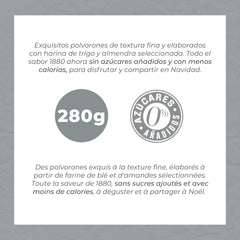 – Polvorones artizanale, 0% zahăr adăugat, Calitate superioară, Aluat tipic de Crăciun, Rețetă artizanală, Ambalat individual, 280 grame