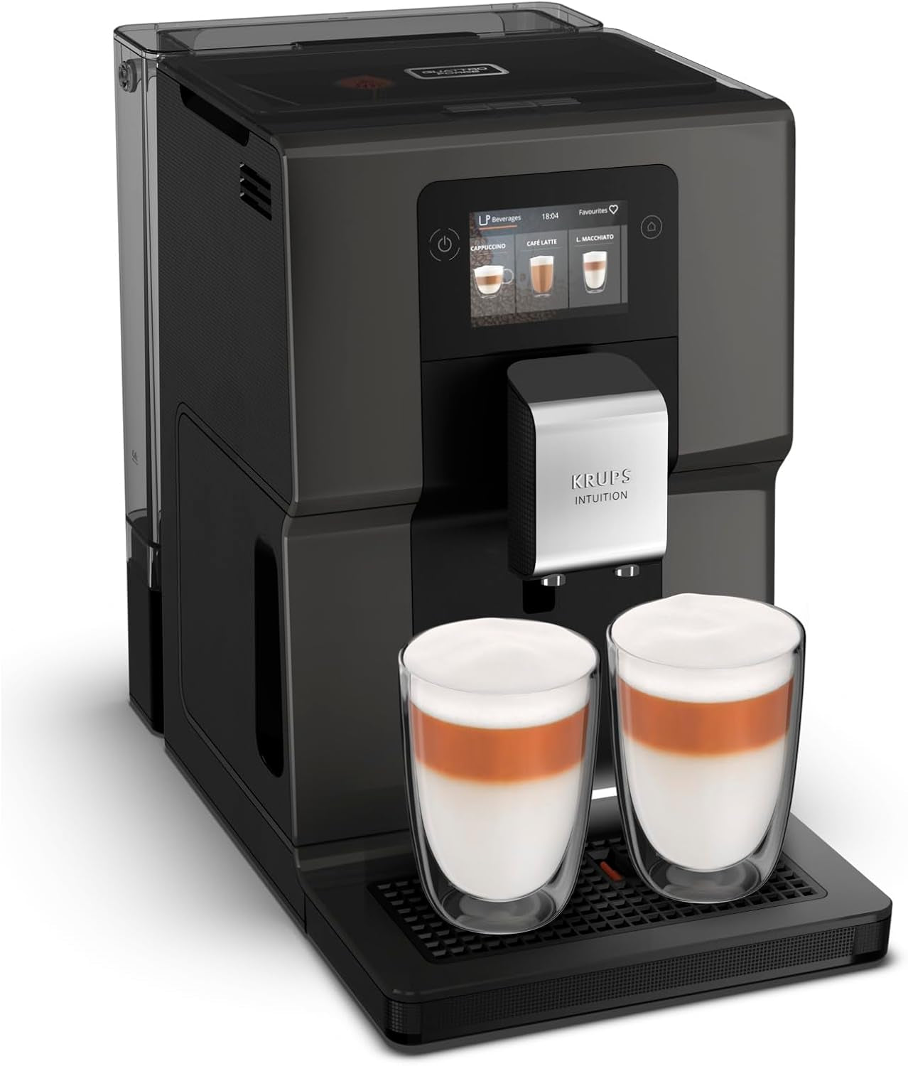 Espressor complet automat Krups Intuition Preference cu funcționare similară cu cea a unui smartphone, ecran tactil color de 3,5", tehnologie Smart Slide, sistem de iluminare intuitiv, 11 băuturi, recipient pentru lapte, EA873810
