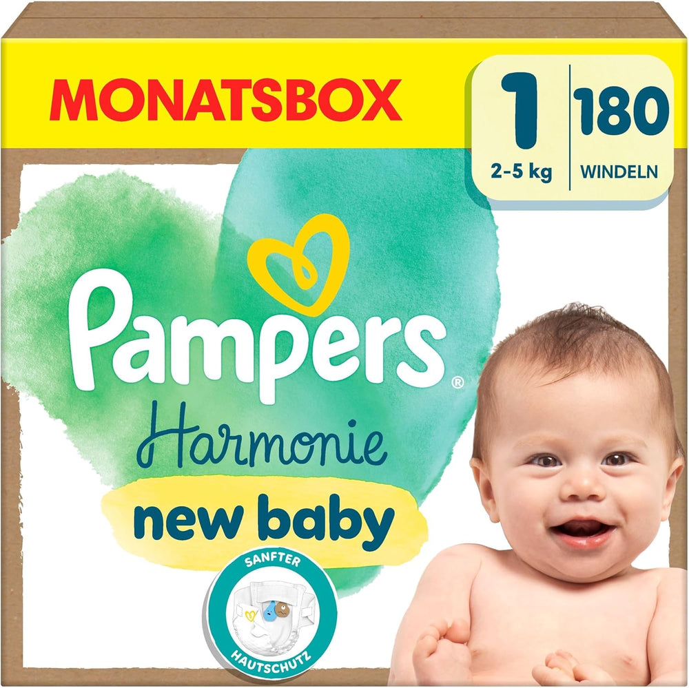 Pampers Harmony diapers size 1, 180 diapers, 2kg-5kg, gentle skin protection with 100% Pampers protection