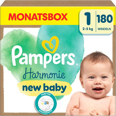 Pampers Harmony diapers size 1, 180 diapers, 2kg-5kg, gentle skin protection with 100% Pampers protection