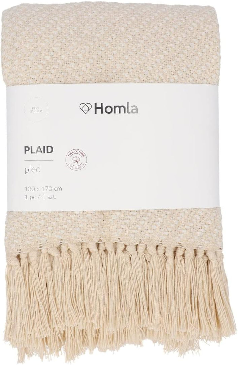 HOMLA Morris Plaid Cotton fringed blanket - Soft and comfortable blanket Cotton blanket - fine fabric 130 X 170 Cm Ecru Beds and Blankets Besuche den HOMLA-Store