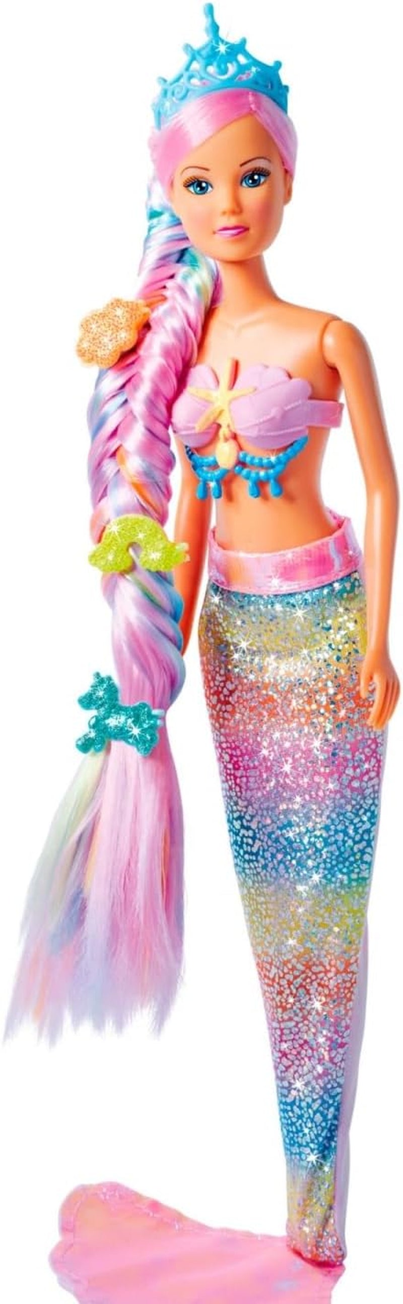 Simba 105733610 - Steffi Love Rainbow Mermaid, păpușă de îmbrăcat ca o sirenă curcubeu cu păr colorat, agrafe de păr, pieptene și aripioară detașabilă, păpușă de joacă 29cm, vârsta 3+ Papusi Naty Shop